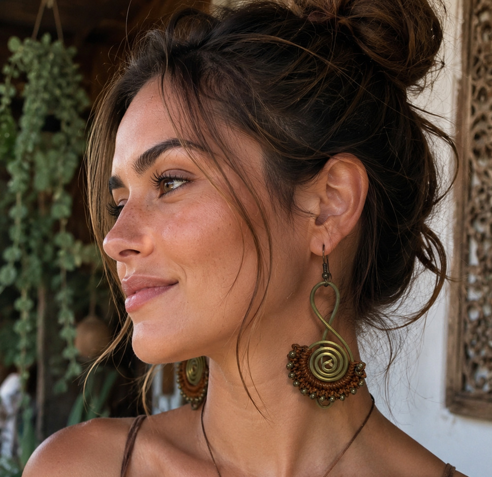 Boho Treble Clef Swirl Dangle Earrings Brass Tone Music Note Statement Jewelry